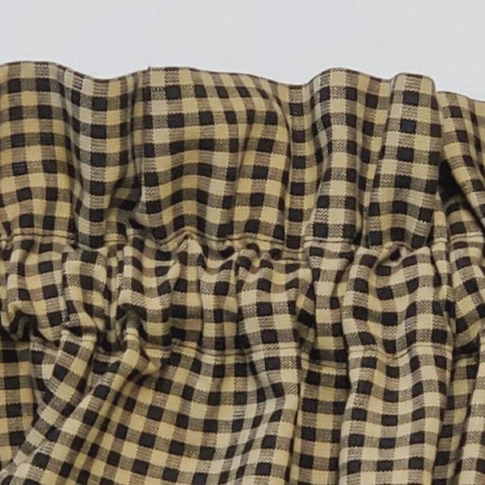 Handmade Country Primitive Black Tan Gingham Check Homespun Valance Curtain